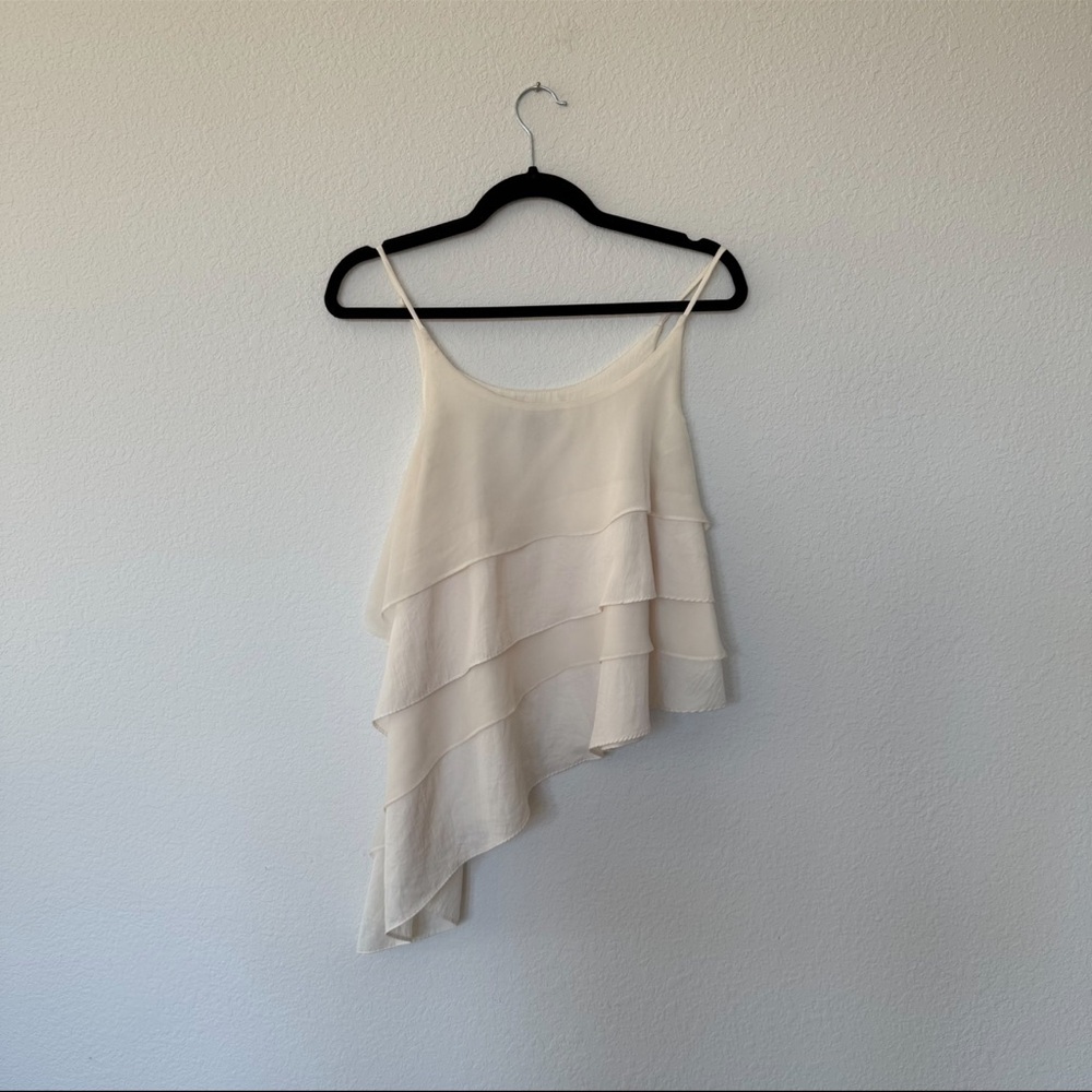 Asymmetrical Cream Ruffled Layered Tank Top